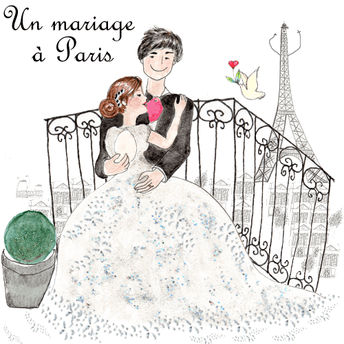 パリで結婚式の記念撮影、エッフェル塔を背景に － 恋するパリジェンヌのイラストブログ, All rights reserved by Sophie Kukukita